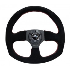 FLAT BOTTOM STEERING WHEEL SUEDE - SUEDE- RED STITCH