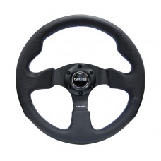RACING STEERING WHEEL LEATHER - LEATHER- BLUE STITCH