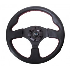 RACING STEERING WHEEL LEATHER - LEATHER- RED STITCH
