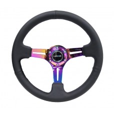 350MM 3in DEEP DISH WITH SLITS LEATHER - NEOCHROME-BLACK STICHING