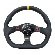 FLAT BOTTOM STEERING WHEEL LEATHER - DUAL SWITCH- LEATHER YELLOW CENTER MARK