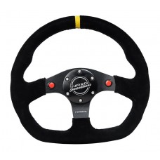FLAT BOTTOM STEERING WHEEL SUEDE - DUAL SWITCH- SUEDE YELLOW CENTER MARK