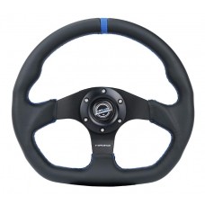 FLAT BOTTOM STEERING WHEEL LEATHER - LEATHER- BLUE STITCH