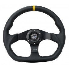 FLAT BOTTOM STEERING WHEEL LEATHER - LEATHER- YELLOW CENTER MARK
