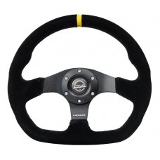 FLAT BOTTOM STEERING WHEEL SUEDE - SUEDE- YELLOW CENTER MARK