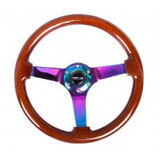 350MM 3in DEEP DISH WOOD GRAIN STEERING WHEEL - BROWN WOOD-NEOCHROME