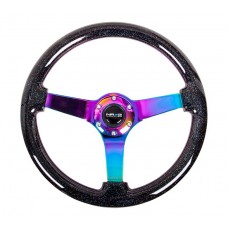 350MM 3in DEEP DISH WOOD GRAIN STEERING WHEEL - BLACK SPARKLED WOOD-NEOCHROME