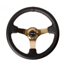 350MM DEEP DISH STEERING WHEEL LEATHER - CHROME GOLD