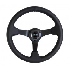 350MM DEEP DISH STEERING WHEEL LEATHER - BLACK