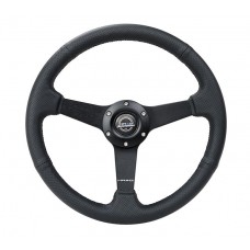 350MM FLAT STEERING WHEEL LEATHER - MATTE BLACK- PROFORATED LEATHER
