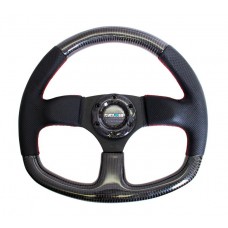 CARBON FIBER STEERING WHEEL FLAT BOTTOM - CARBON RED STITCH