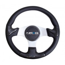 CARBON FIBER STEERING WHEEL 350MM RUBBER HORN - CARBON FIBER SILVER