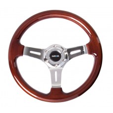 CLASSIC 320MM WOOD GRAIN STEERING WHEEL - CHROME