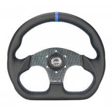 FLAT BOTTOM CARBON FIBER CENTER STEERING WHEEL WITH BLUE STRIPE