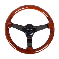 350MM 3in DEEP DISH WOOD GRAIN STEERING WHEEL - BROWN WOOD-BLACK
